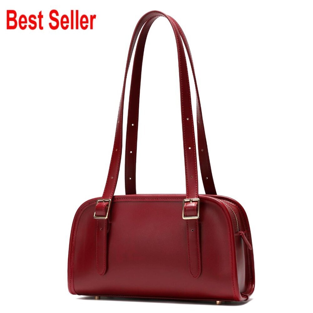 Leather Shoulder Bag with Adjustable Strap, Top-Handle Hobo